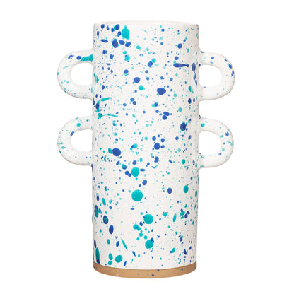 Turquoise and Blue Splatterware Large Vase