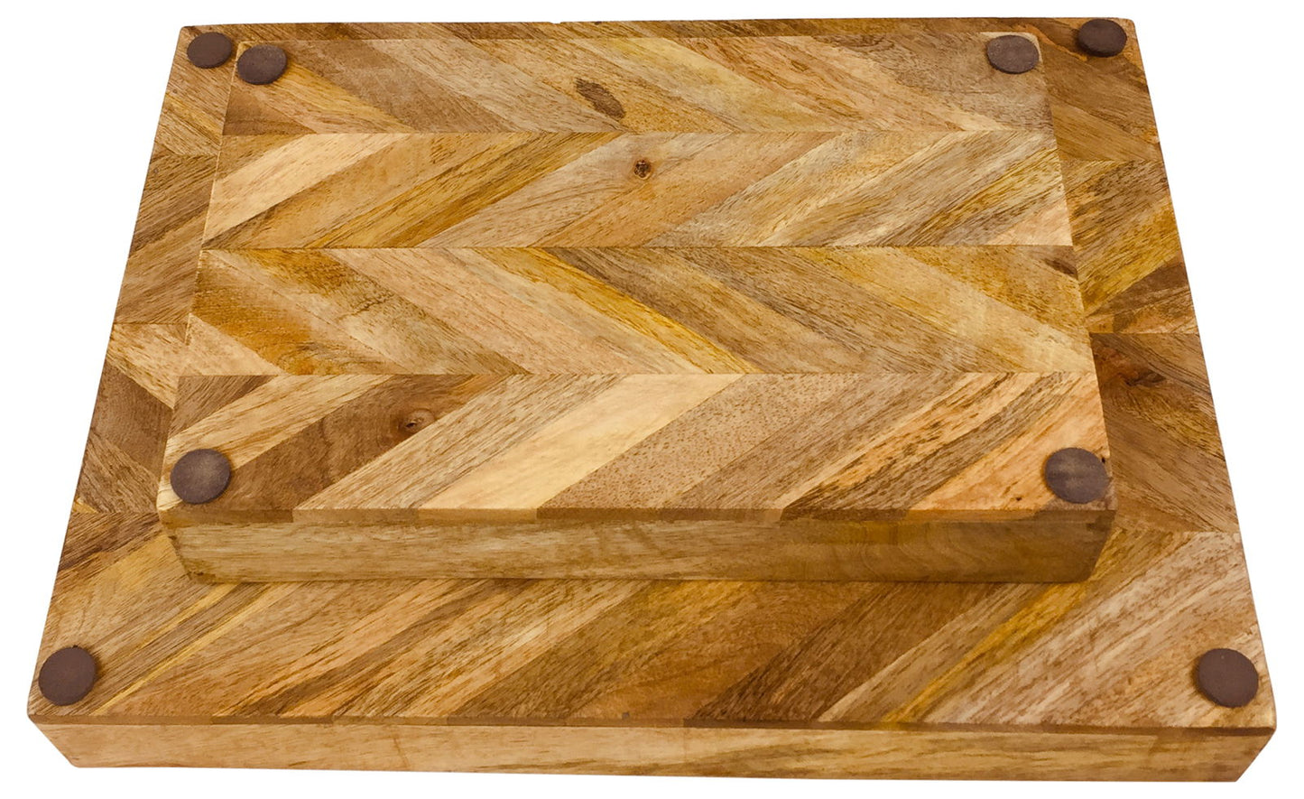 Herringbone Square Wood Rustic Trays Set of 2