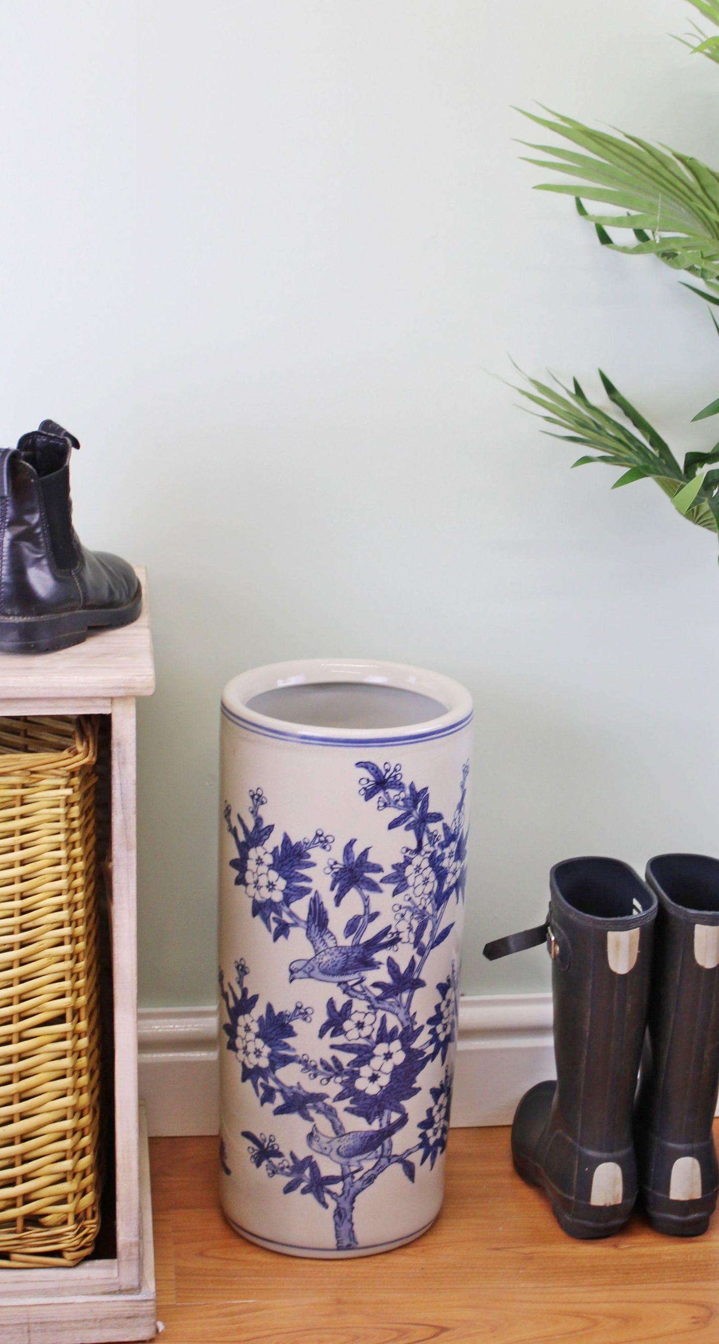 Umbrella Stand, Vintage Blue & White Bird Design