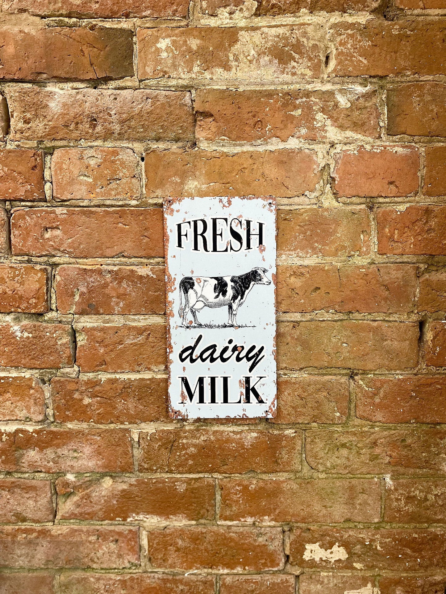 Metal Vintage Wall Sign - Fresh Dairy Milk Cow Farm