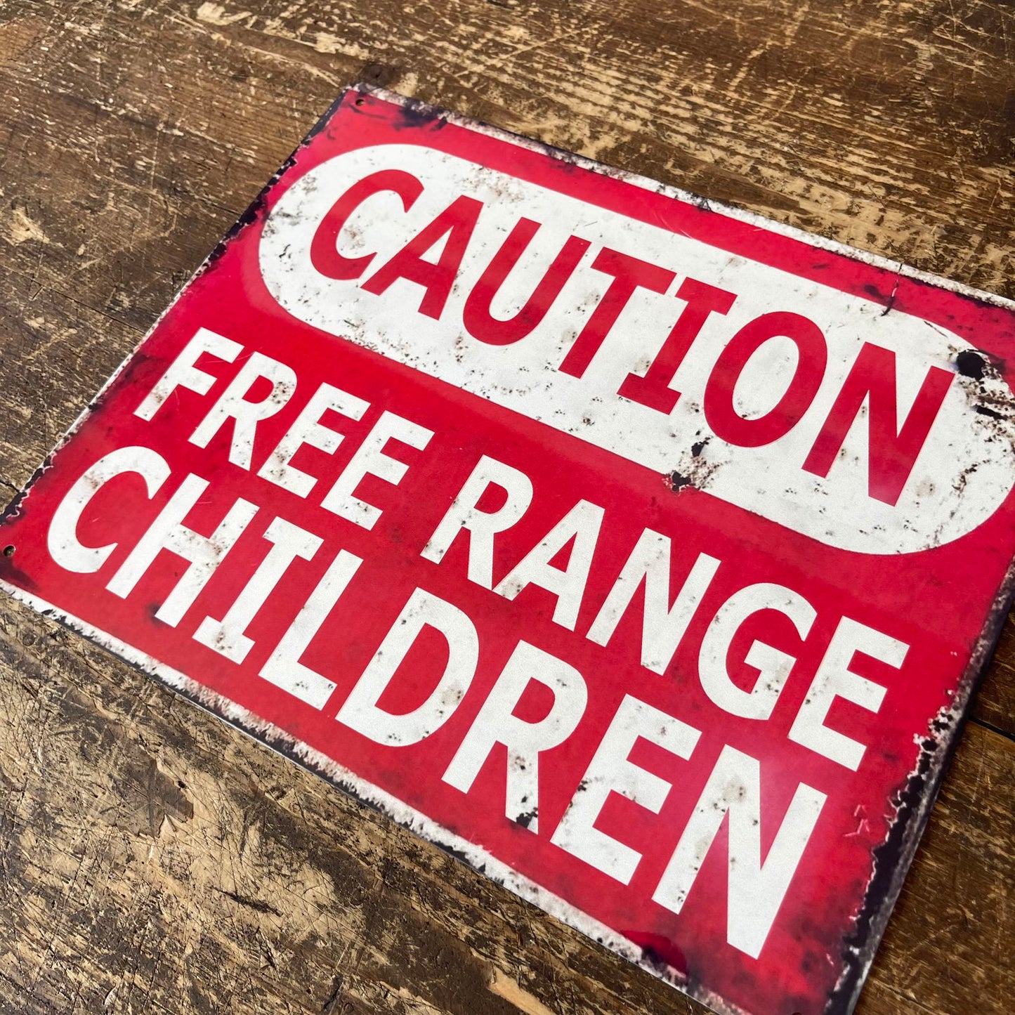 Vintage Metal Sign - Caution Free Range Children Wall Sign