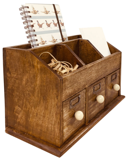 Rustic Desktop Organiser With Drawers 37cm