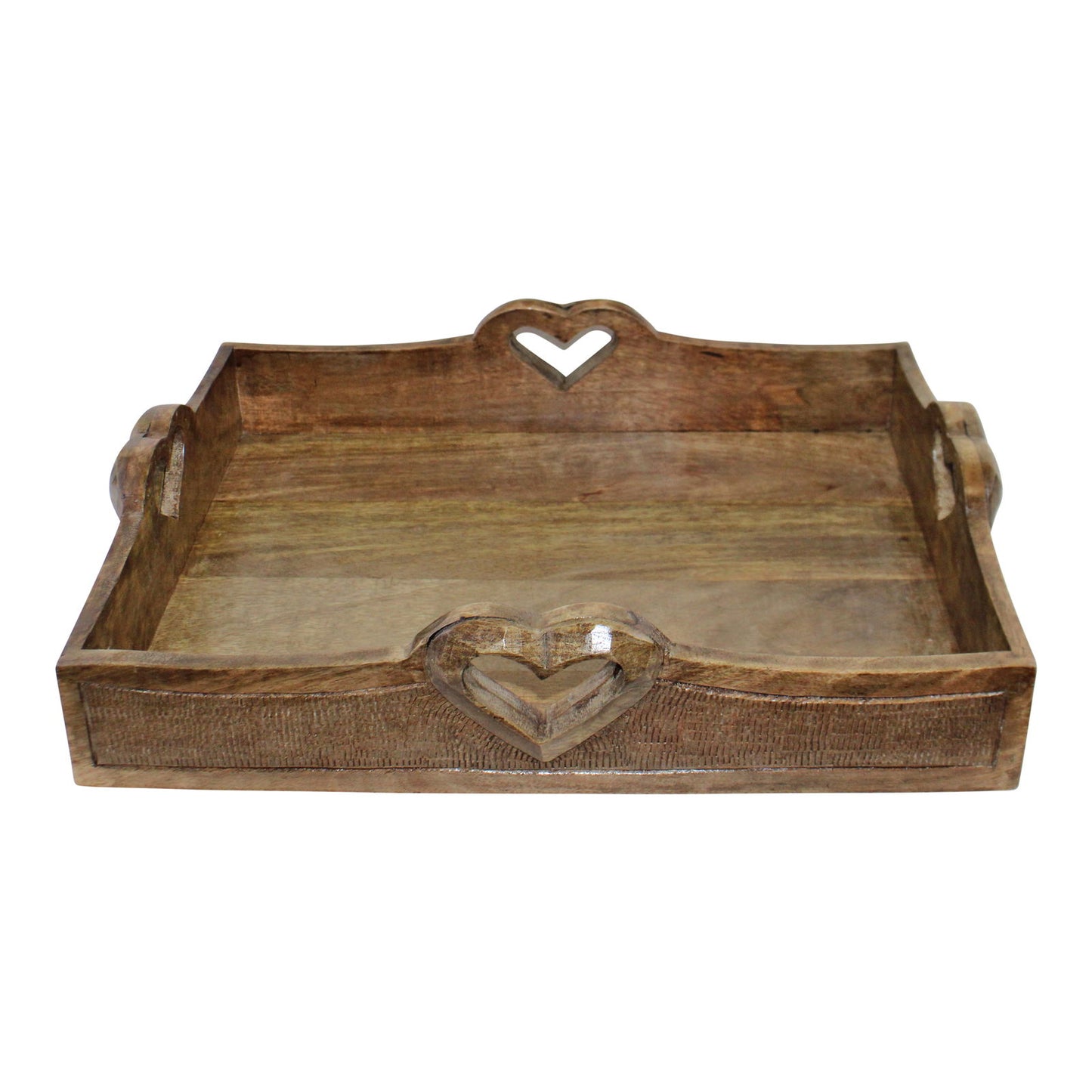 Set Of 2 Mango Wood Heart Detail Serving Trays