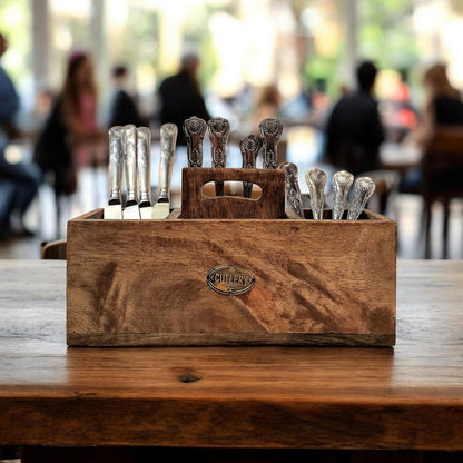 Mango Wood Cutlery Stand with Handle