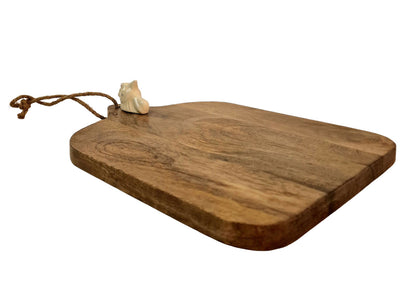 Small Mango Wood Chopping Board with Ceramic Chicken Head