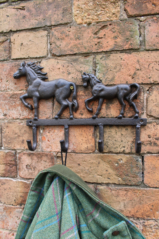 Rustic Cast Iron Wall Hooks, Two Horses