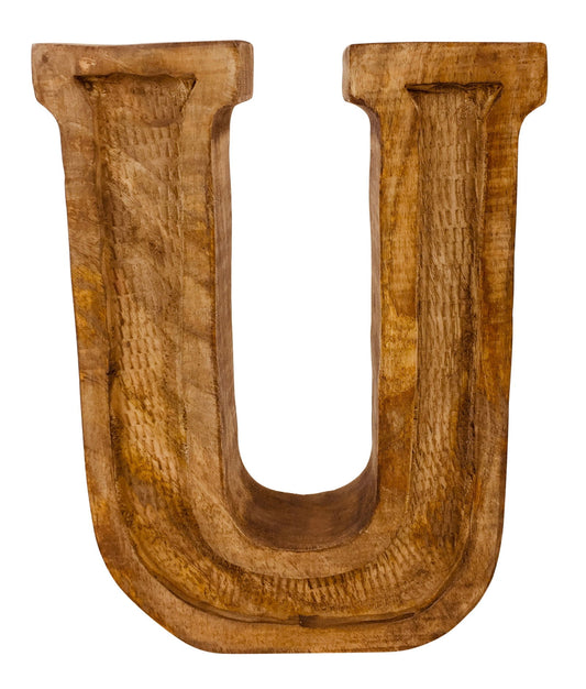 Hand Carved Wooden Embossed Letter U