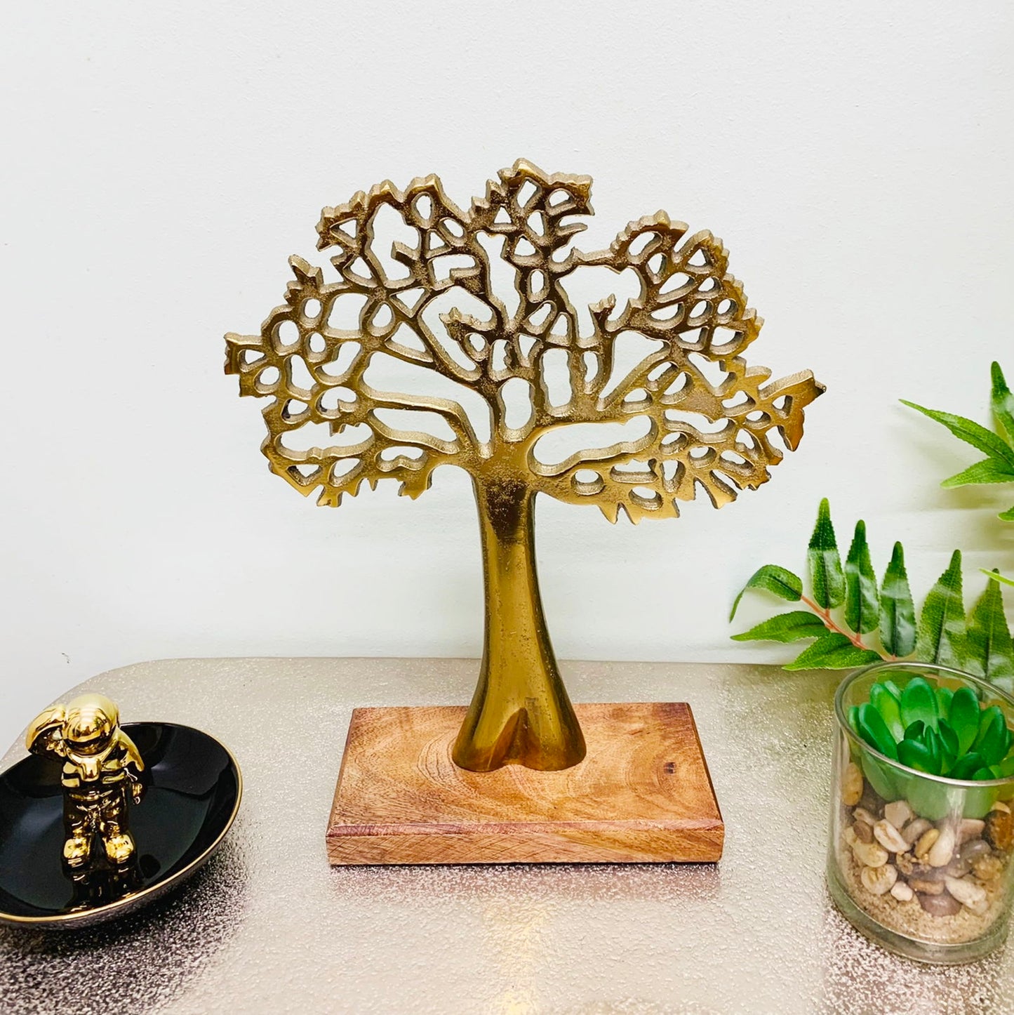 Antique Gold Tree On Wooden Base Medium