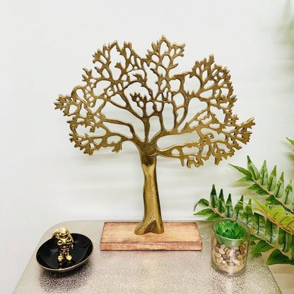 Antique Gold Tree On Wooden Base Large