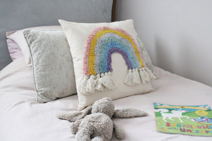 Rainbow Tassel Square Scatter Cushion