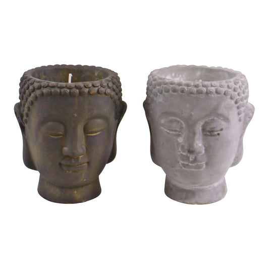 Set of 2 Medium Cement Buddha Design Candles