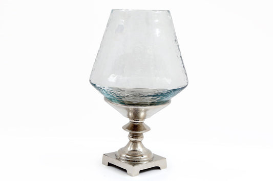 Hurricane Pillar Candle Stand Silver