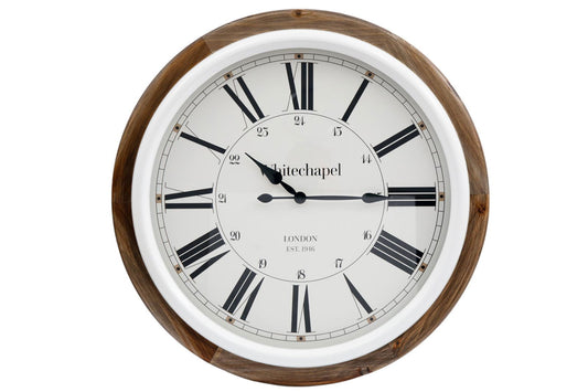 White Framed On Wooden Background Large 68cm Clock