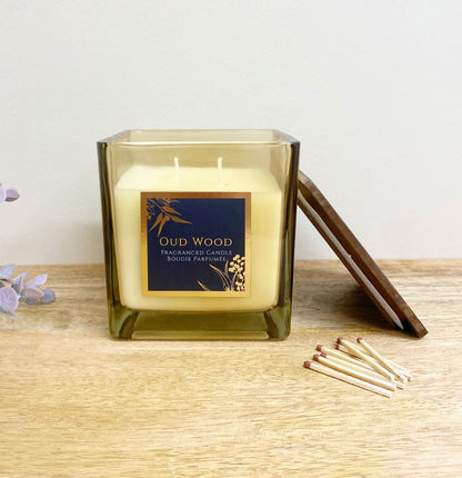 Oud Wood Scented Candle With Wooden Lid