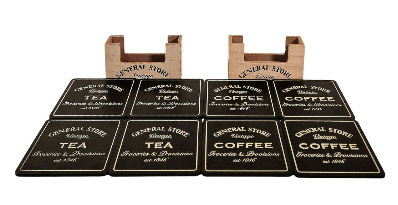 General Store Wood Coasters 4 Types 16 of Set