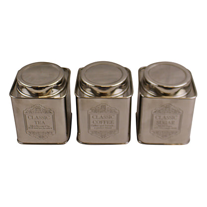 Silver Metal Tea, Coffee & Sugar Storage Tins