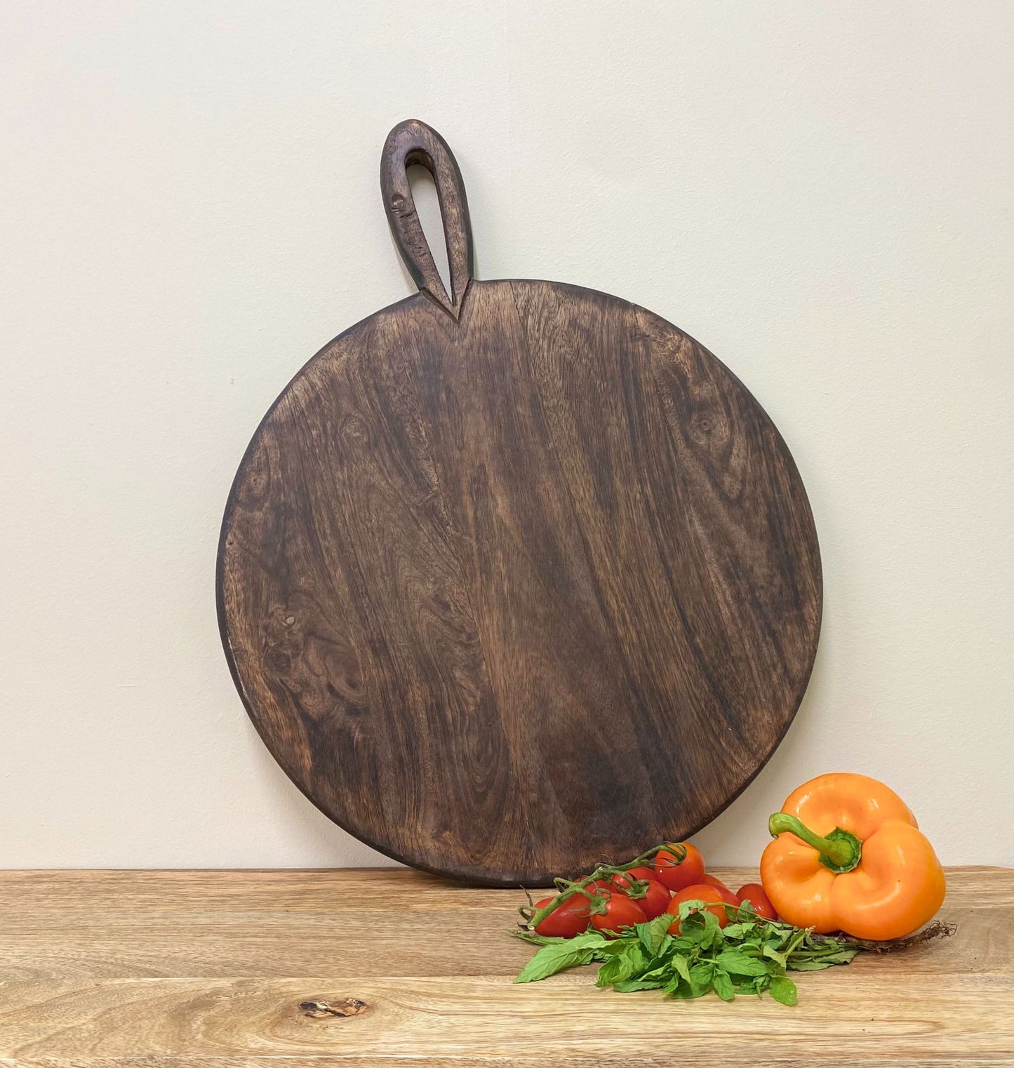 Circular Wooden Chopping Board With Carved Handle 49cm