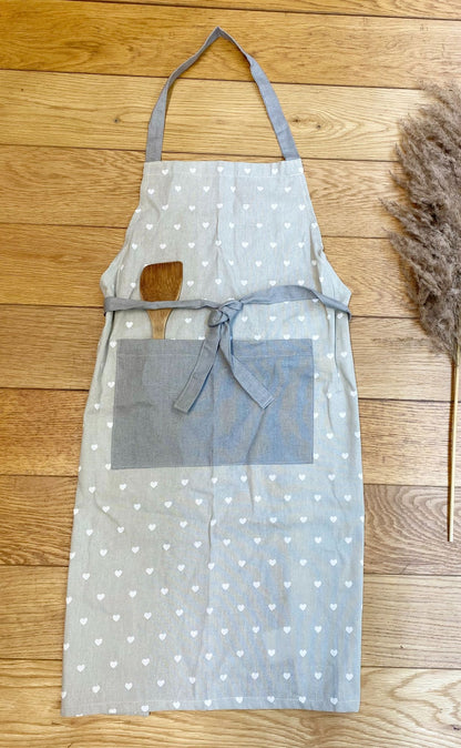 Kitchen Apron With A Grey Heart Print Design