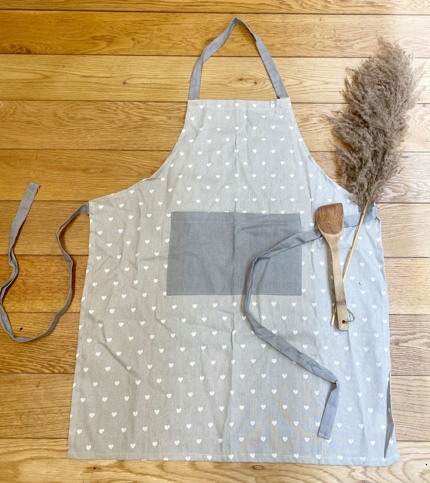 Kitchen Apron With A Grey Heart Print Design