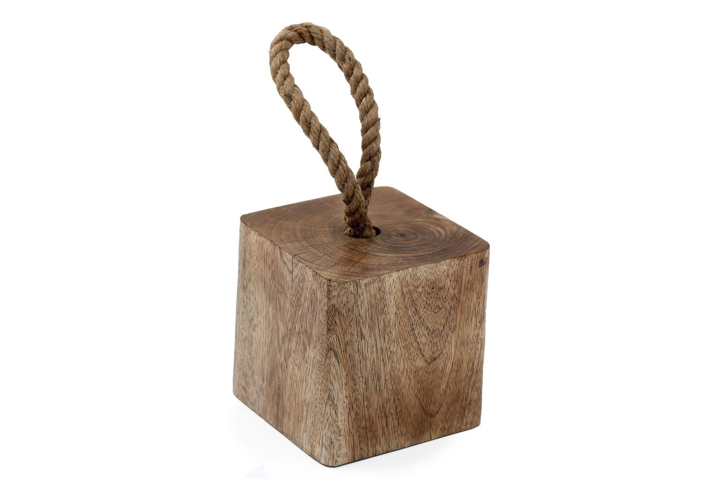 Mango Wood Doorstop With Rope Handel 15cm