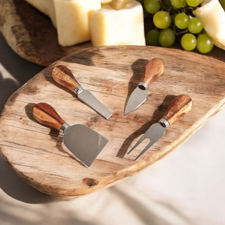 Set of 4 Acacia Wood Cheese Knifes