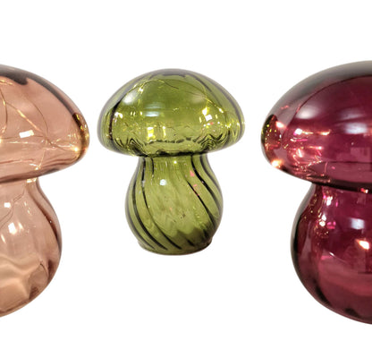 Coloured Glass Mushroom L.E.D Light Set of 3 G/P/P