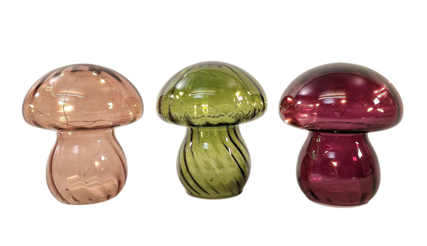 Coloured Glass Mushroom L.E.D Light Set of 3 G/P/P