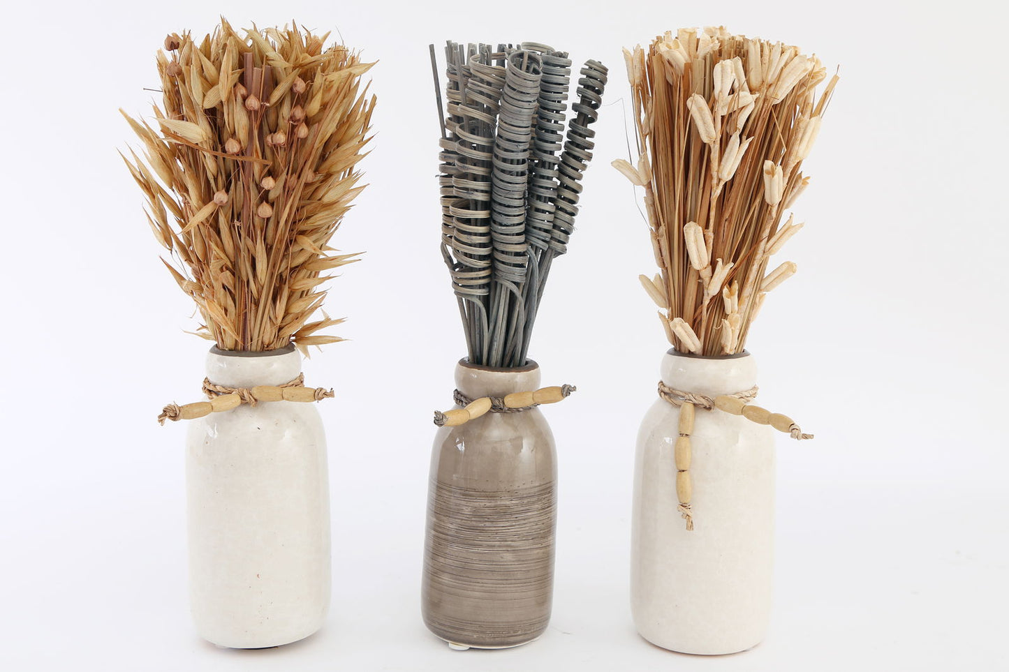 Set Of Three Dried Deco In Vases