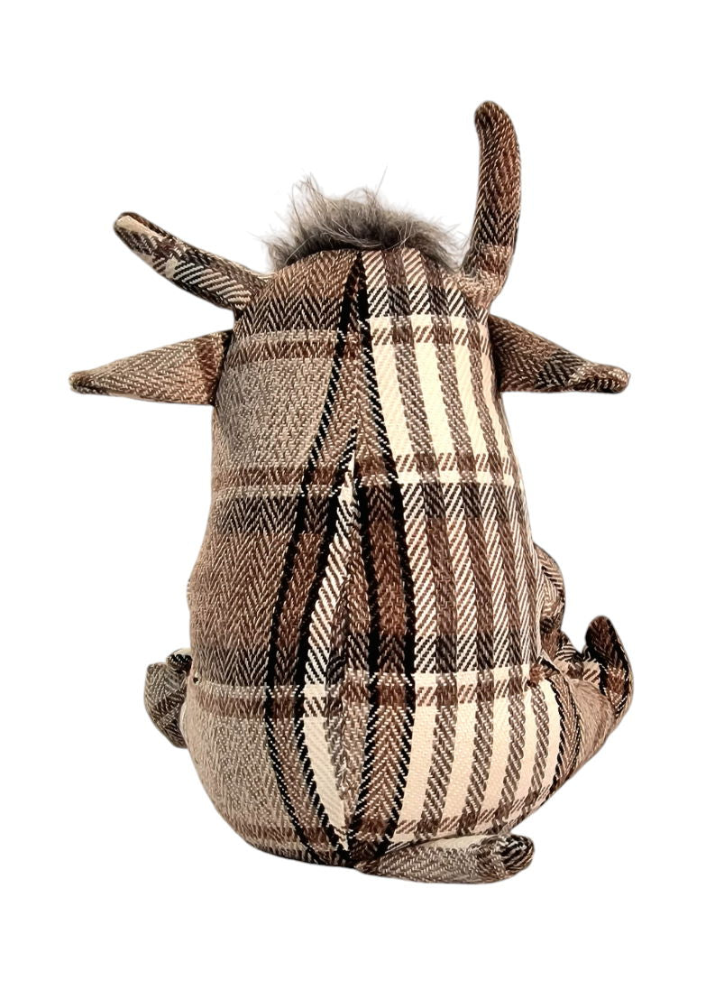 Grey Fabric Tartan Bull Doorstop 30cm