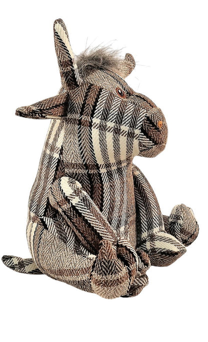 Grey Fabric Tartan Bull Doorstop 30cm