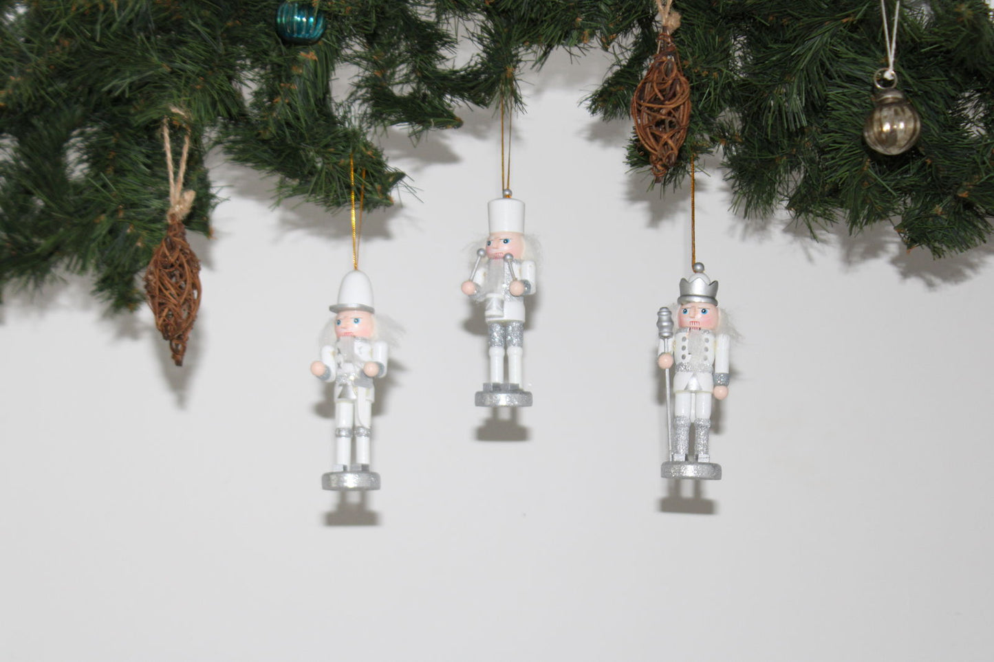 Trio of Silver Nutcracker Tree Decorations