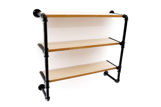 Black Pipe & Wooden Shelves 58cm