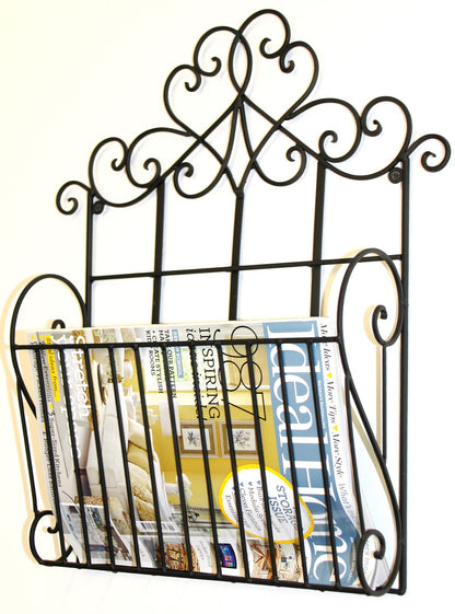 Black Scroll Wall Hanging Single Section Magazine Rack