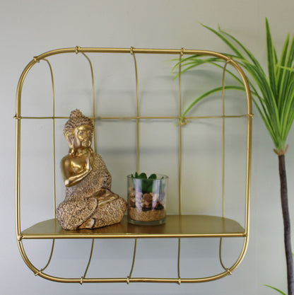 Gold Metal Wall Storage Shelf, Basket Design